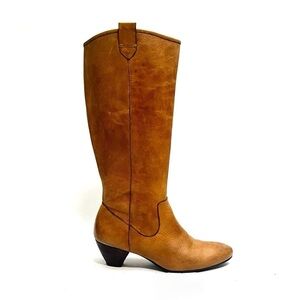 Vintage Y2K tan leather knee high Cuban heel campus boots